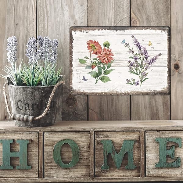 Loopeer Vintage Flower Metal Tin Signs Set Rustic Botanical Wall Decor for Home Bathroom Bedroom Chic Farmhouse Christmas Decor - Image 9