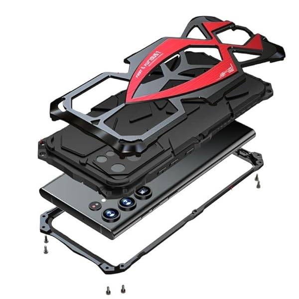 Lunivop Metal Hard Phone Case for Samsung Galaxy S24 Ultra 2024 Heavy Duty Rugged Military Grade with Soft Screen Protector Black Red