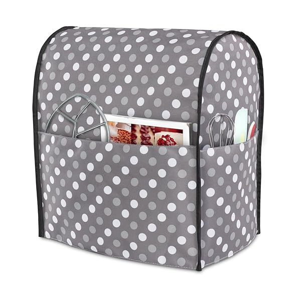 Luxja Dust Cover for 6-8 Quart Stand Mixer - Stylish Gray Dots with Pockets for Accessories