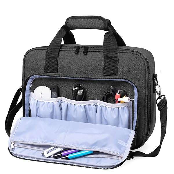 Buy LUXJA Projector Case - Medium Bag with Accessory Pockets for Most Projectors (13.75x10.5x4.5) - Durable Black Storage Solution - Image 3