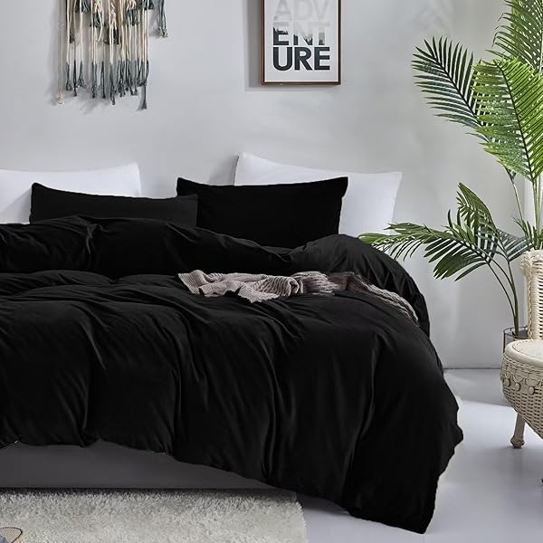 Luxlovery Black Velvet King Comforter Set Plush Fluffy Bedding Minimalist Dark Color Modern Winter Warm Flannel Quilt for King Bed - Image 5
