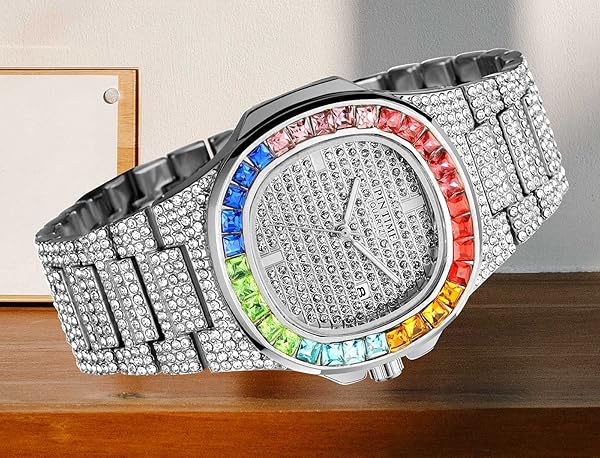 Shop Luxury Colorful Diamond Quartz Watches - Stylish Silver Stainless Steel Band - Image 8