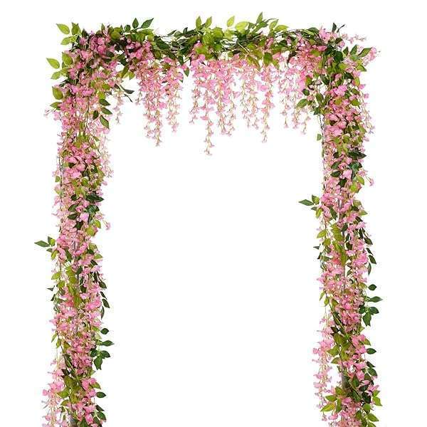 28.8ft Lvydec Pink Wisteria Garland - 4 Pcs Silk Hanging Flowers for Home, Garden & Wedding Decor