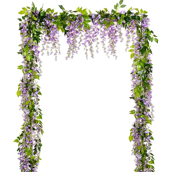 Lvydec Wisteria Artificial Flowers Garland 28.8ft Silk Hanging Flower for Home Garden Wedding Arch Floral Decor Purplish Red