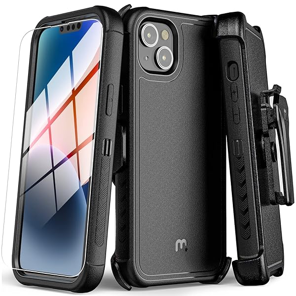 M MYBAT PRO Shockproof Maverick Series Case for iPhone 14 16e Heavy Duty Military Grade with Belt Clip Holster and Kickstand Black