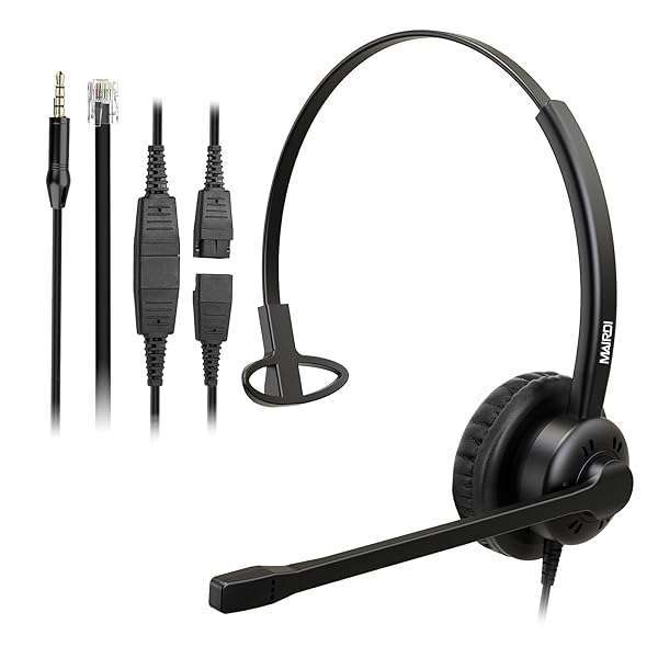 MAIRDI Mono Office Headset with RJ9 & 3.5mm Jack - Noise Cancelling for Cisco Phones, PCs & Laptops