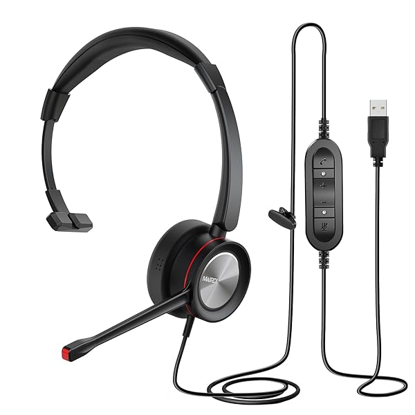 MAIRDI PC Headset with Noise Canceling Mic for Zoom, Teams & Dictation - Ideal for Office & Call Center Use