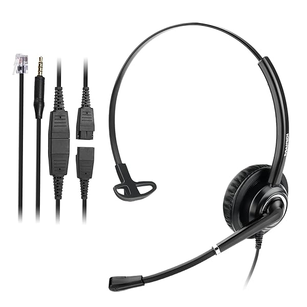 MAIRDI Telephone Headset RJ9 & 3.5mm for Landline, PC, Cisco Phones - Ideal Office Headset with Microphone for Call Centers