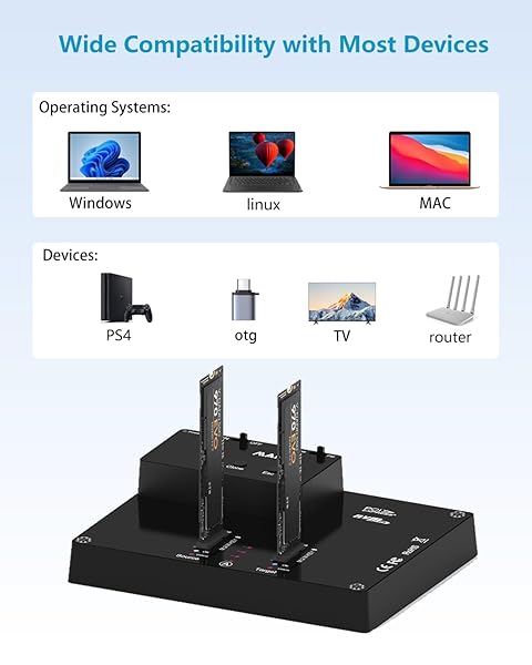 MAIWO K3015P Portable Dual Bay M.2 NVME Dock: 10Gbps Tool-Free SSD Enclosure with Offline Clone & System Copy - Image 6