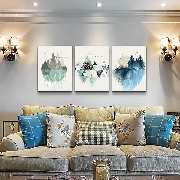 MHARTK66 Abstract Geometry Canvas Wall Art - 3 Panels for Living Room, Office & Bedroom Decor - 12x16 Inch Mountain Pictures - Image 3