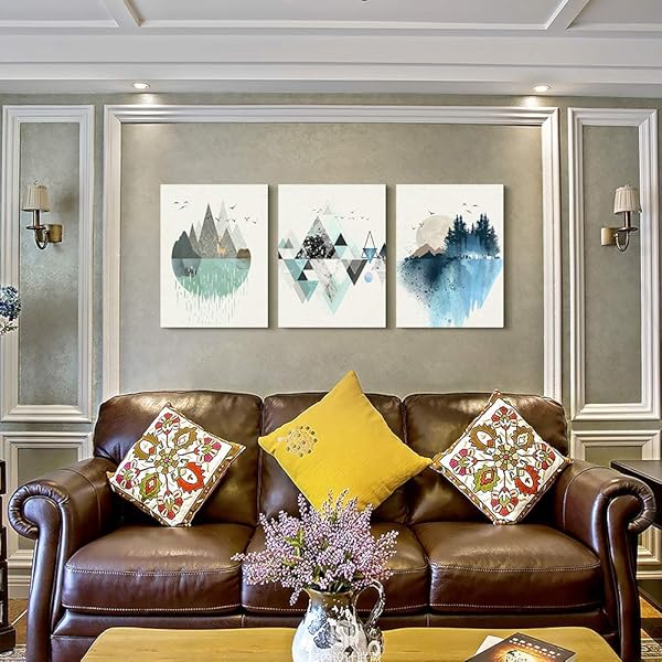 MHARTK66 Abstract Geometry Canvas Wall Art - 3 Panels for Living Room, Office & Bedroom Decor - 12x16 Inch Mountain Pictures - Image 5