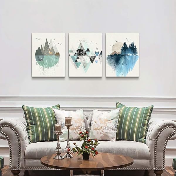 MHARTK66 Abstract Geometry Canvas Wall Art - 3 Panels for Living Room, Office & Bedroom Decor - 12x16 Inch Mountain Pictures - Image 7