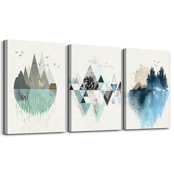 MHARTK66 Abstract Geometry Canvas Wall Art - 3 Panels for Living Room, Office & Bedroom Decor - 12x16 Inch Mountain Pictures - Image 2