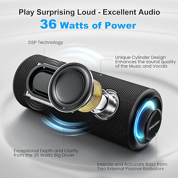 MIATONE Bluetooth Speakers 36W Portable Speaker with Stereo Sound Bass, Bluetooth 5.3 Wireless USB Type C Outdoor, 5000mAh 24H Playtime IPX7 - Image 2