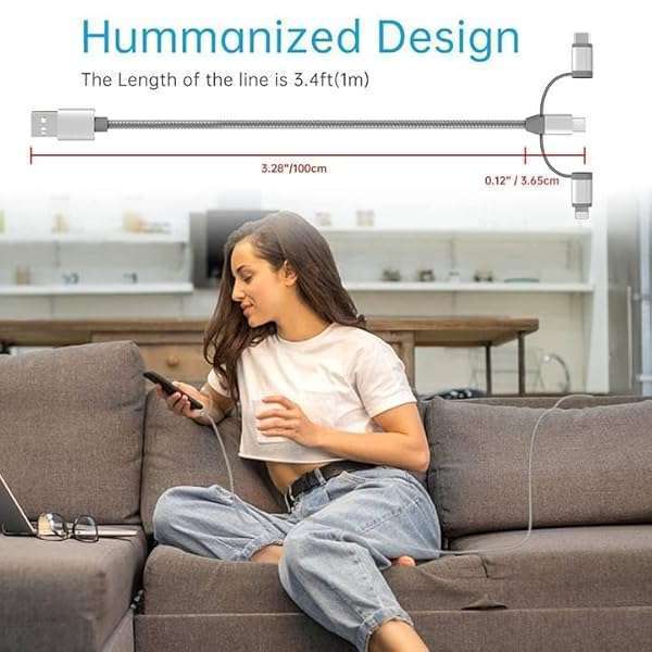 MICFLIP 3-in-1 Charging Cord Adapter: MFi Certified Lightning, Type-C & Micro USB for iPhone 15, iPad, Samsung Galaxy & More (3.4ft) - Image 11