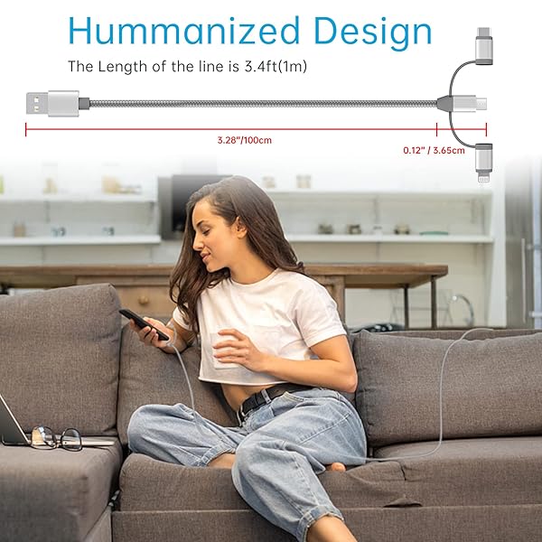 MICFLIP Apple MFi Certified 3 in 1 Charging Cable Adapter Lightning Type-C Micro USB for iPhone iPad Samsung Galaxy 2 Pack 3.5ft - Image 7