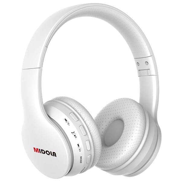MIDOLA Kids Bluetooth Headphones 60H Playtime Volume Limit Over Ear Foldable Wired AUX Mic for Children Travel School Phone Tablet White