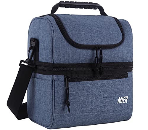 MIER 2 Compartment Lunch Bag Leakproof Insulated Cooler for Men Women Bluesteel Medium Ideal for Work