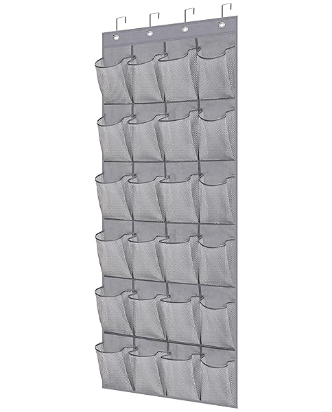 MISSLO Over The Door Shoe Organizer with 24 Large Mesh Pockets for Efficient Closet Storage in Gray
