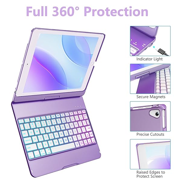 MMK iPad Keyboard Case 9.7 for 2018 iPad, Pro 2017 & Air 2 - Detachable Bluetooth, Auto Sleep/Wake - Purple - Image 7