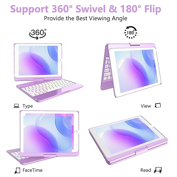MMK iPad Keyboard Case 9.7 for 2018 iPad, Pro 2017 & Air 2 - Detachable Bluetooth, Auto Sleep/Wake - Purple - Image 8