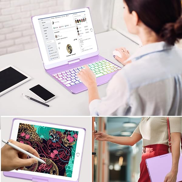 MMK iPad Keyboard Case 9.7 for 2018 iPad, Pro 2017 & Air 2 - Detachable Bluetooth, Auto Sleep/Wake - Purple - Image 9
