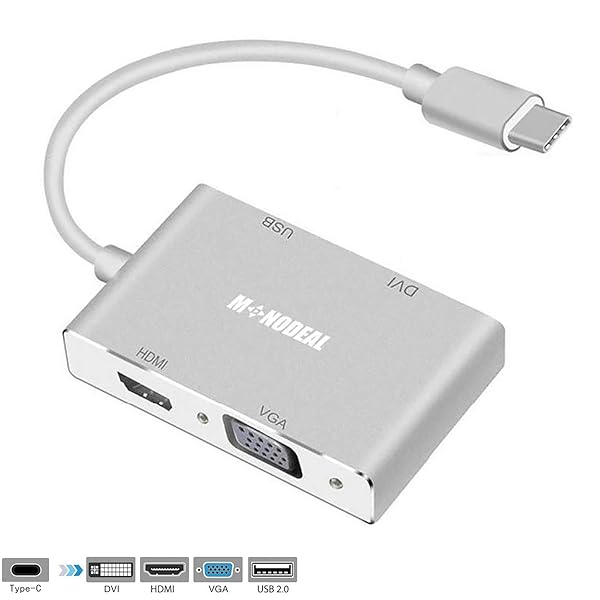 MONODEAL 4-in-1 USB C to HDMI/DVI/VGA Adapter - 4K UHD Multi-Display Video Converter for Type-C Devices