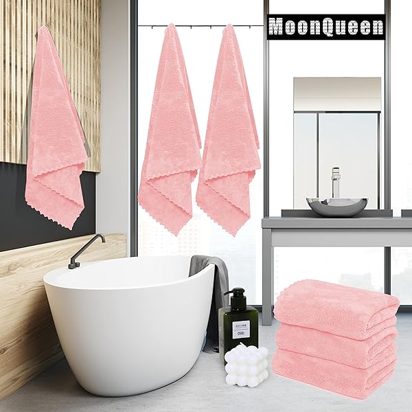 MOONQUEEN 2 Pack Premium Quick-Dry Microfiber Bath Towels - Highly Absorbent Coral Velvet for Fitness, Shower & Yoga (Pink) - Image 4
