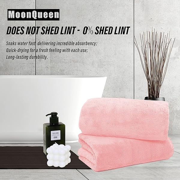 MOONQUEEN 2 Pack Premium Quick-Dry Microfiber Bath Towels - Highly Absorbent Coral Velvet for Fitness, Shower & Yoga (Pink) - Image 5