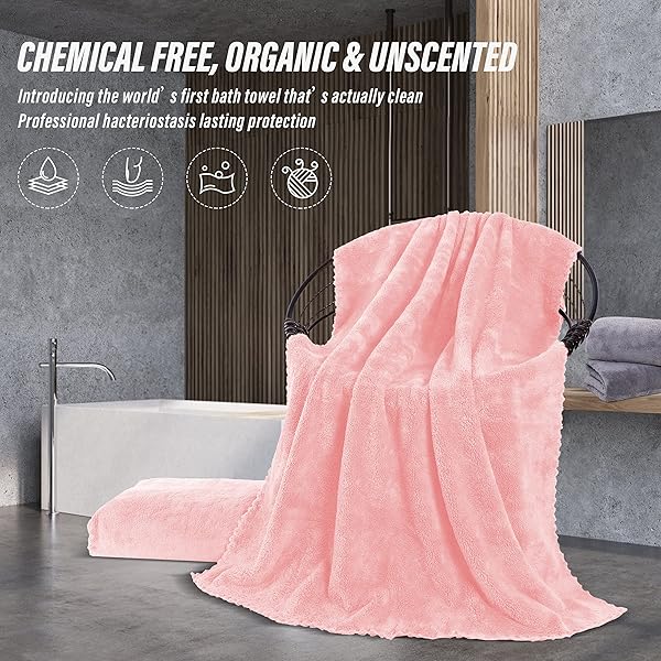 MOONQUEEN 2 Pack Premium Quick-Dry Microfiber Bath Towels - Highly Absorbent Coral Velvet for Fitness, Shower & Yoga (Pink) - Image 7