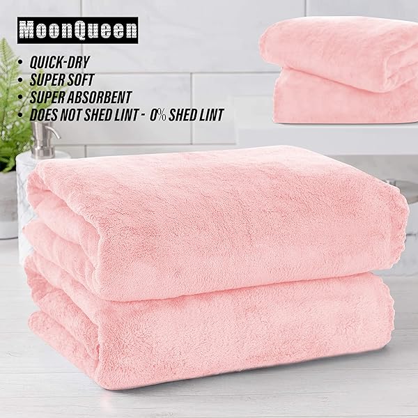 MOONQUEEN 2 Pack Premium Quick-Dry Microfiber Bath Towels - Highly Absorbent Coral Velvet for Fitness, Shower & Yoga (Pink) - Image 8