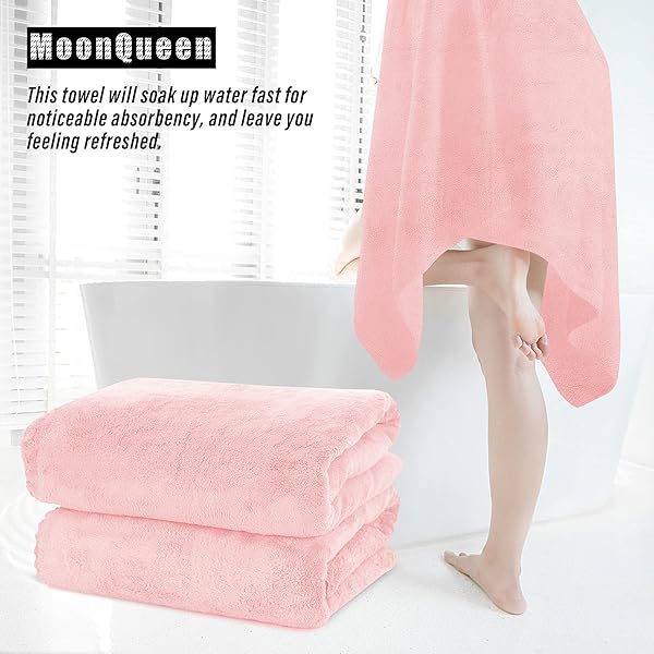 MOONQUEEN 2 Pack Premium Quick-Dry Microfiber Bath Towels - Highly Absorbent Coral Velvet for Fitness, Shower & Yoga (Pink) - Image 9