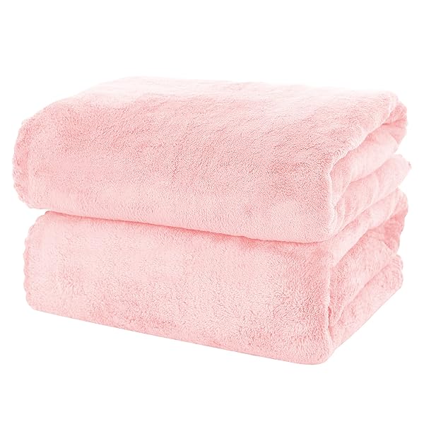 MOONQUEEN 2 Pack Premium Quick-Dry Microfiber Bath Towels - Highly Absorbent Coral Velvet for Fitness, Shower & Yoga (Pink) - Image 3