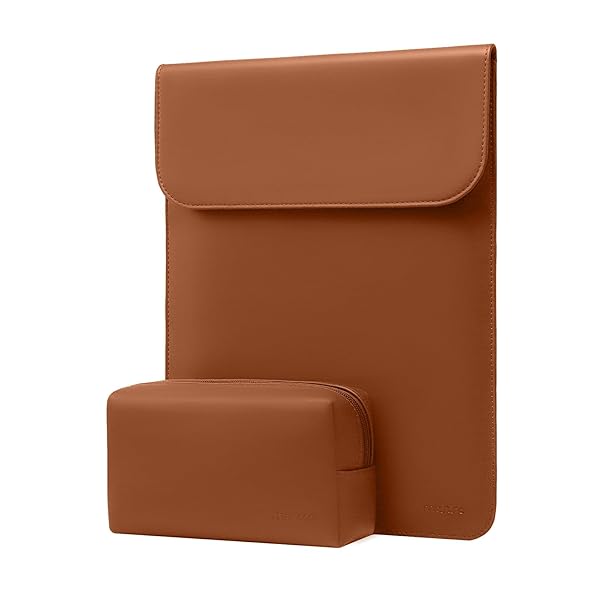 MOSISO 13 Inch Laptop Case Sleeve for MacBook Air Pro M1 M2 Faux Suede Leather with Small Bag Brown