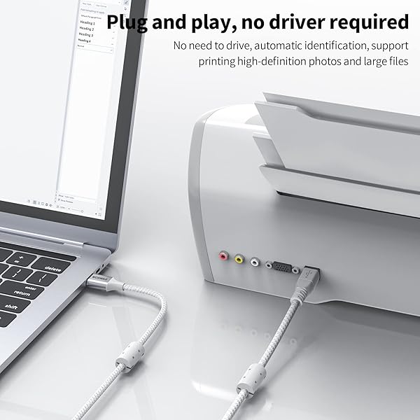 MOSWAG 16.4FT USB Printer Cable High Speed Type A to B Compatible with HP Canon Epson Dell Lexmark Brother Xerox Samsung and More - Image 3