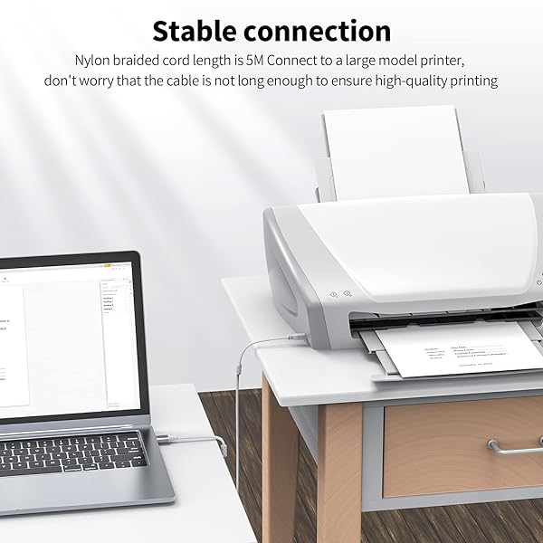 MOSWAG 16.4FT USB Printer Cable High Speed Type A to B Compatible with HP Canon Epson Dell Lexmark Brother Xerox Samsung and More - Image 4