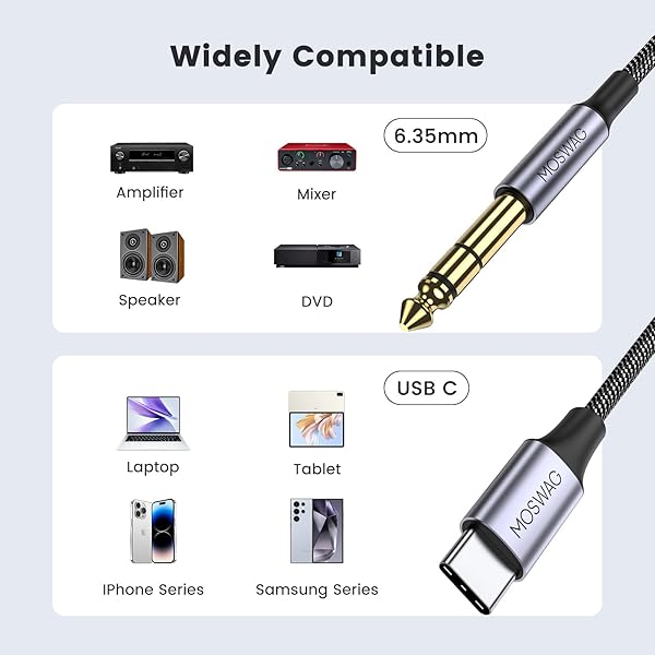 "10FT MOSWAG USB C to 1/4" TRS Audio Cable for Pixel, Samsung, Amplifiers & More" - Image 3