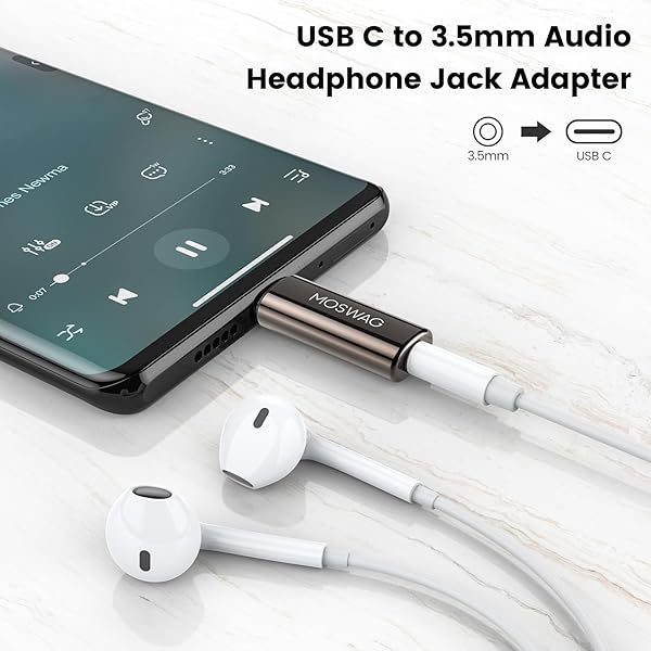 High-Res MOSWAG USB C to 3.5mm Headphone Adapter for Samsung Galaxy S23, Pixel 7, iPad Pro - Aux Mic Audio Dongle - Image 4