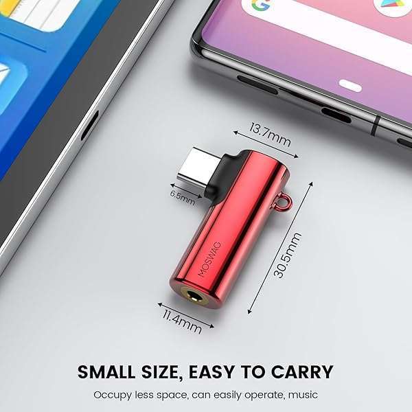 High-Res MOSWAG USB C to 3.5mm Adapter for Samsung Galaxy S23/S22/S21 & Pixel 7/6 - Right Angled Aux Dongle - Image 6