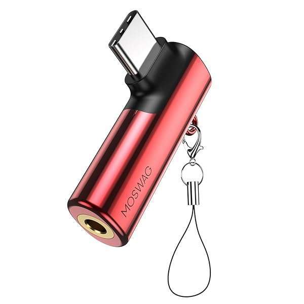 MOSWAG High-Res MOSWAG USB C to 3.5mm Adapter for Samsung Galaxy S23/S22/S21 & Pixel 7/6 - Right Angled Aux Dongle