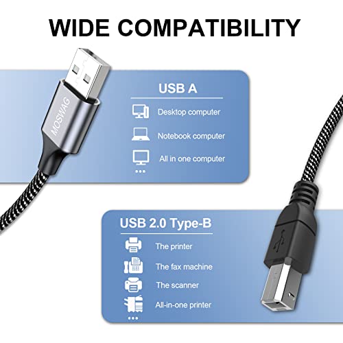 MOSWAG 10FT USB Printer Cable Type A to B High Speed Durable Cord for HP Canon Dell Epson Lexmark Xerox Brother Samsung and More - Image 3