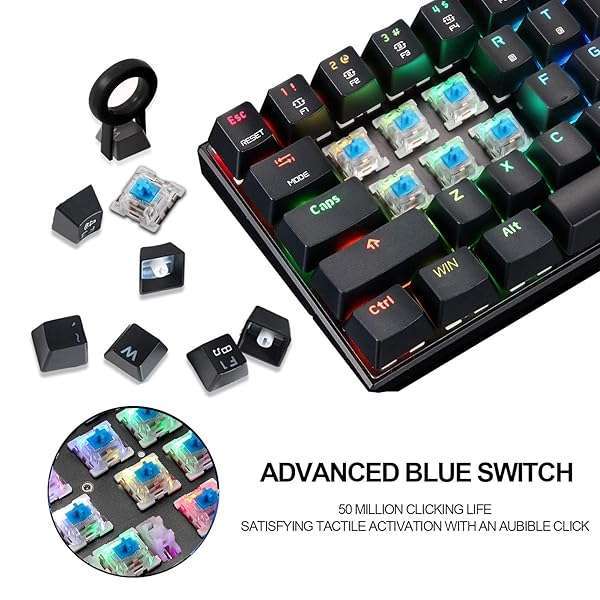 MOTOSPEED 60% Mechanical Keyboard - Portable 61 Keys RGB LED, Type-C USB for Gaming & Office - Blue Switch Compatible with Mac/Windows - Image 5