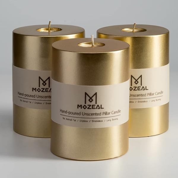 "MOZEAL 3" x 4" Unscented Dripless Pillar Candles - Set of 3, 72-Hour Burn Time for Weddings, Dinner & Home Decor"