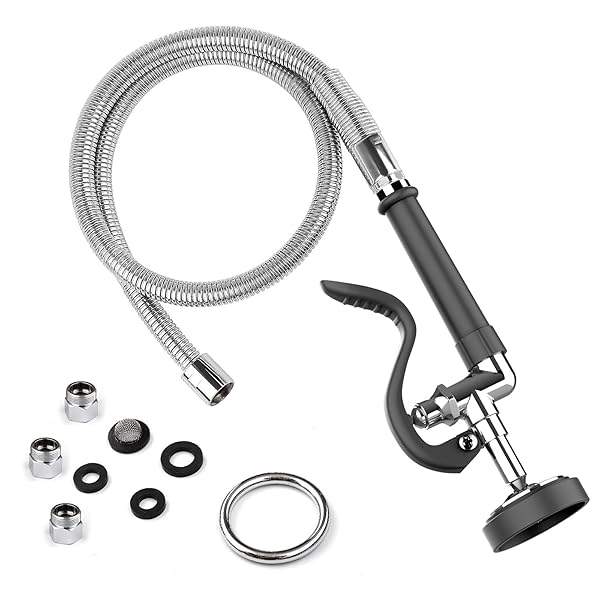 MSTJRY Spray Valve with 45 Inch Pre Rinse Hose for Commercial Kitchen Faucets Polished Chrome Black with 3 Adapters