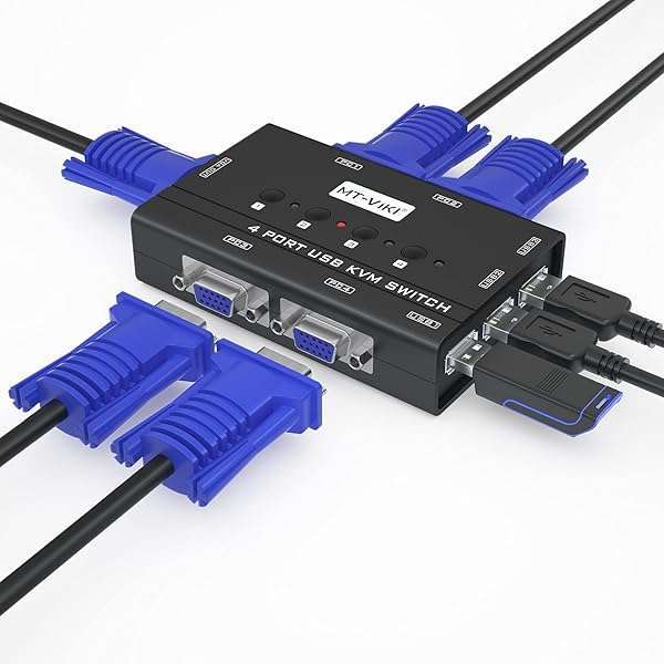 MT-VIKI 4 Port KVM Switch: Share 4 PCs with 1 Monitor, Keyboard & Mouse - Includes 4 VGA Cables & USB Hub