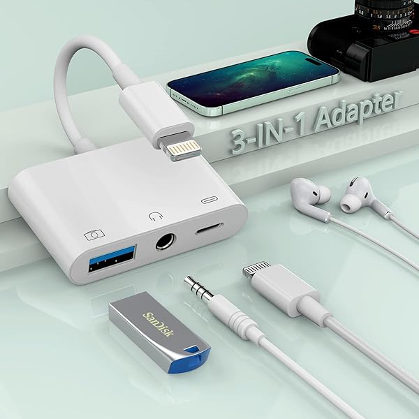 Buy MTAKYA 3-in-1 Lightning USB Auxiliary Adapter - Fast Charging & Audio Support