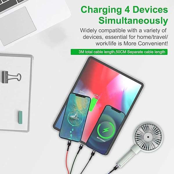 Buy MTAKYI 3M 4-in-1 USB Charging Cable: Lightning, Type C & Micro USB for iPhone, Android, Samsung & More - Image 3