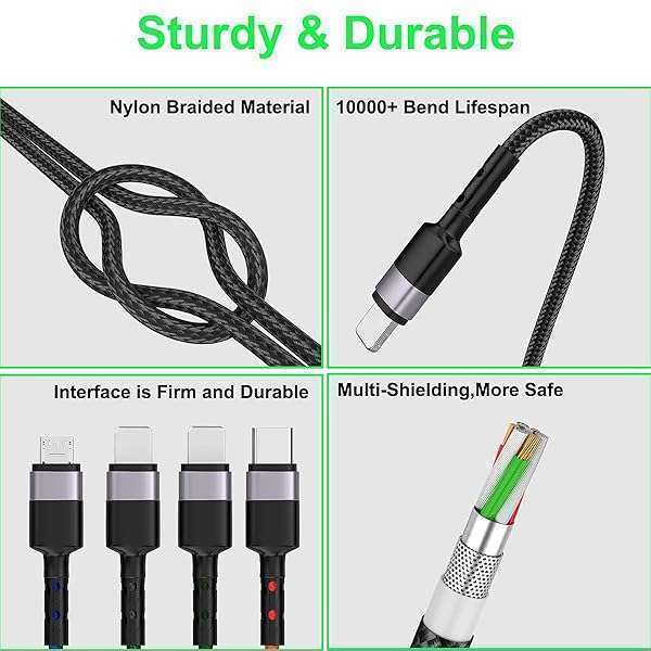 Buy MTAKYI 3M 4-in-1 USB Charging Cable: Lightning, Type C & Micro USB for iPhone, Android, Samsung & More - Image 4