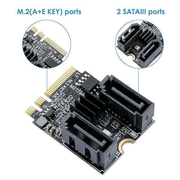MZHOU M.2(A+E Key) to 2 Ports SATA3.0 6G Multiplier Free Driver with 2X SATA Cables for Motherboard SATA Hard Drive Port Extension Cards - Image 6