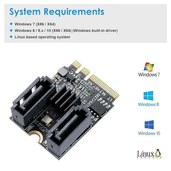 MZHOU M.2(A+E Key) to 2 Ports SATA3.0 6G Multiplier Free Driver with 2X SATA Cables for Motherboard SATA Hard Drive Port Extension Cards - Image 7
